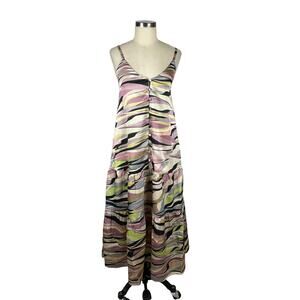 TED BAKER‎ Warrenn Printed Button Through Cami Midi Women's Striped Dress NWT 0